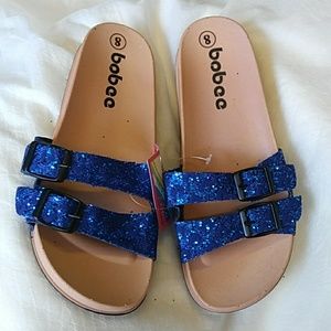 New Blue Glitter Slip On Sandals
